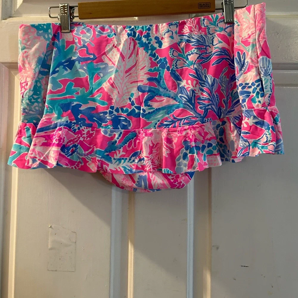 Lilly Pulitzer Pink Blue Floral Swim Skirt with Ruffle - Picture 2 of 2
